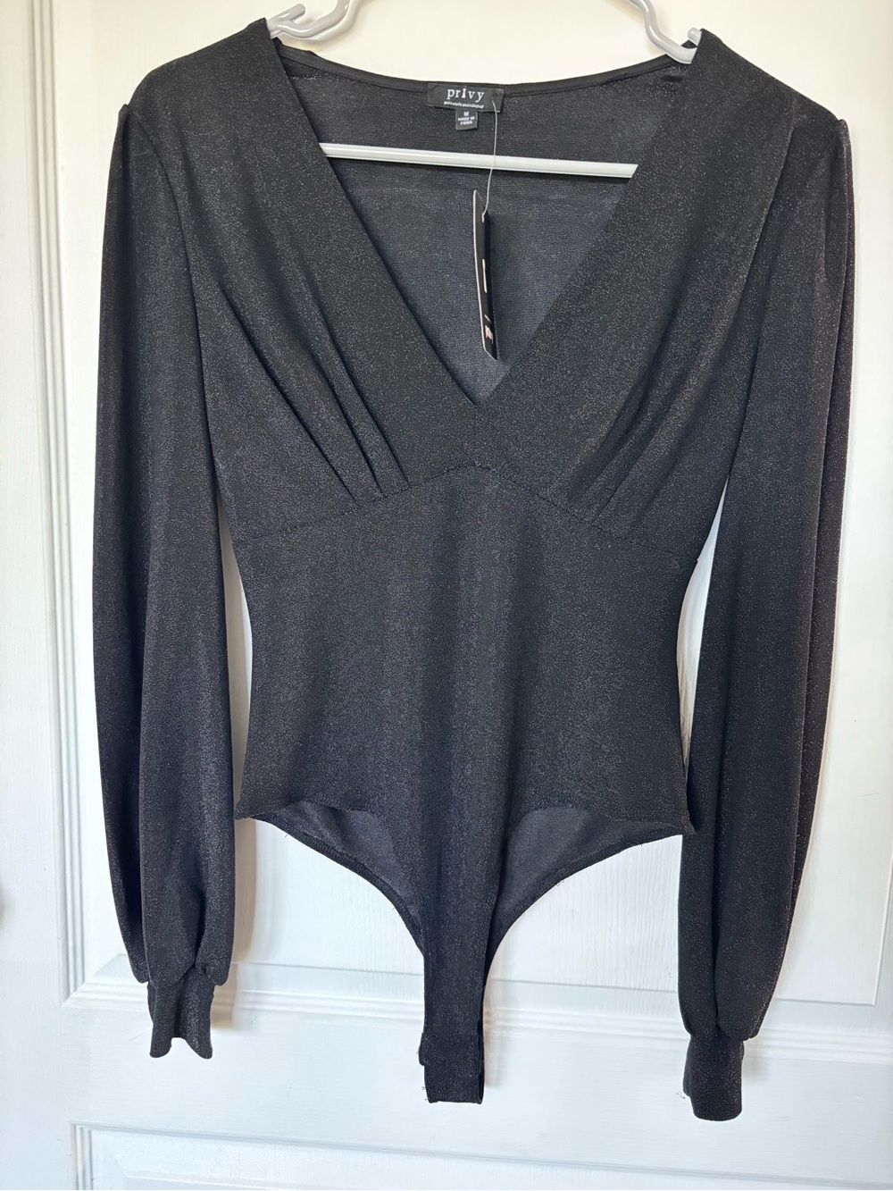 Privy Solid Black Long Sleeve Stretch Snap Closure Bodysuit